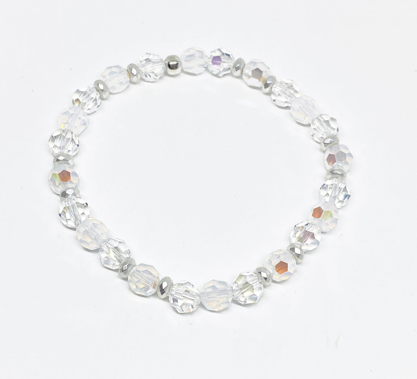Swarovski 6mm Round Crystal Holiday Bracelet in Snowfall, with Crystal and White Opal Shimmer Crystals