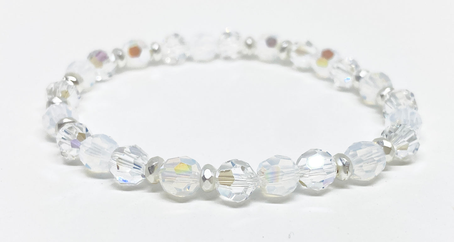 Swarovski 6mm Round Crystal Holiday Bracelet in Snowfall, with Crystal and White Opal Shimmer Crystals