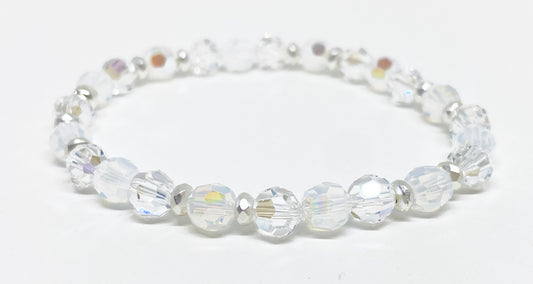 Swarovski 6mm Round Crystal Holiday Bracelet in Snowfall, with Crystal and White Opal Shimmer Crystals