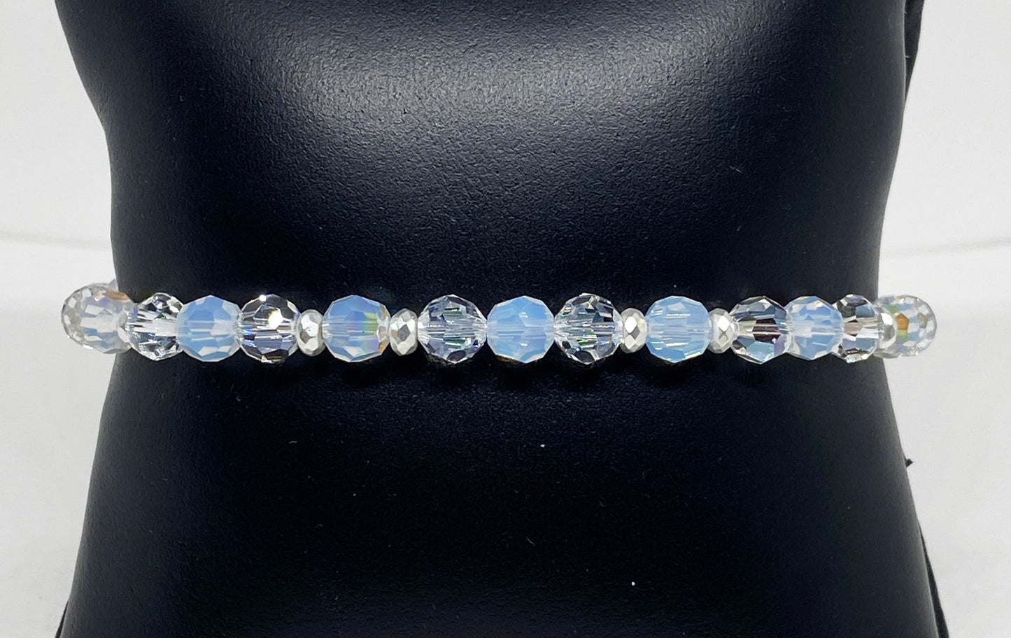 Swarovski 6mm Round Crystal Holiday Bracelet in Snowfall, with Crystal and White Opal Shimmer Crystals