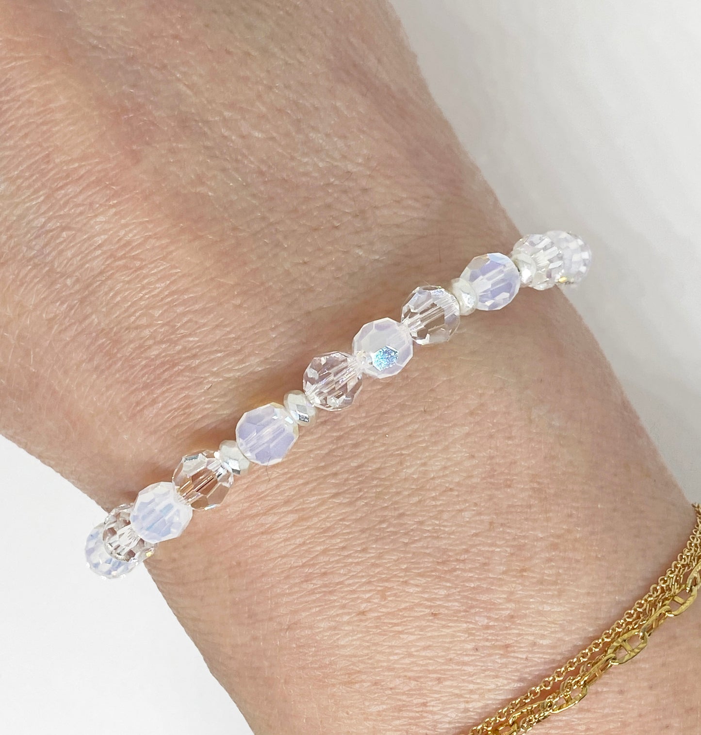 Swarovski 6mm Round Crystal Holiday Bracelet in Snowfall, with Crystal and White Opal Shimmer Crystals