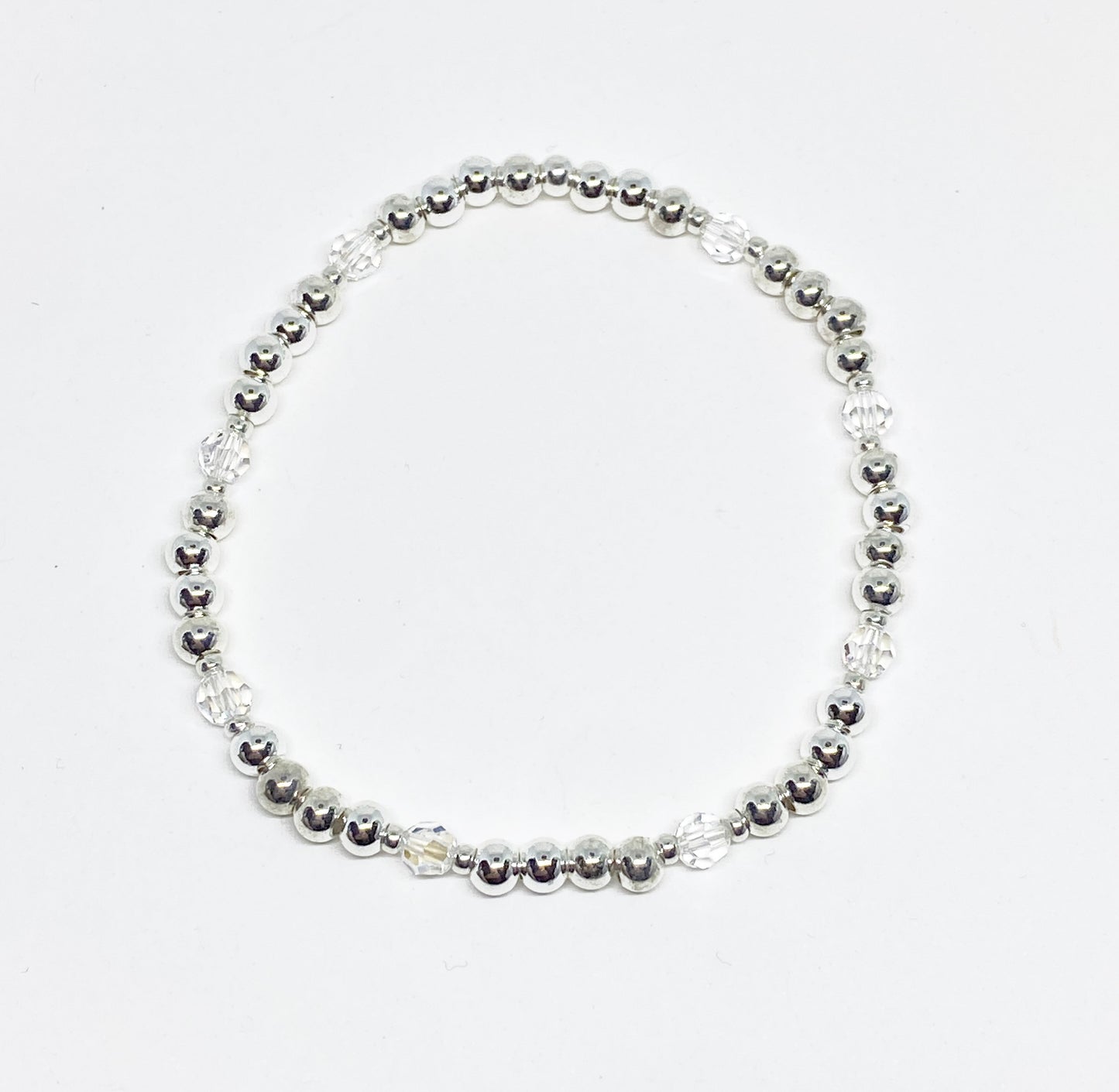 4mm Silver Beaded and Swarovski Round Crystal Bracelet in Moonlight and Silver