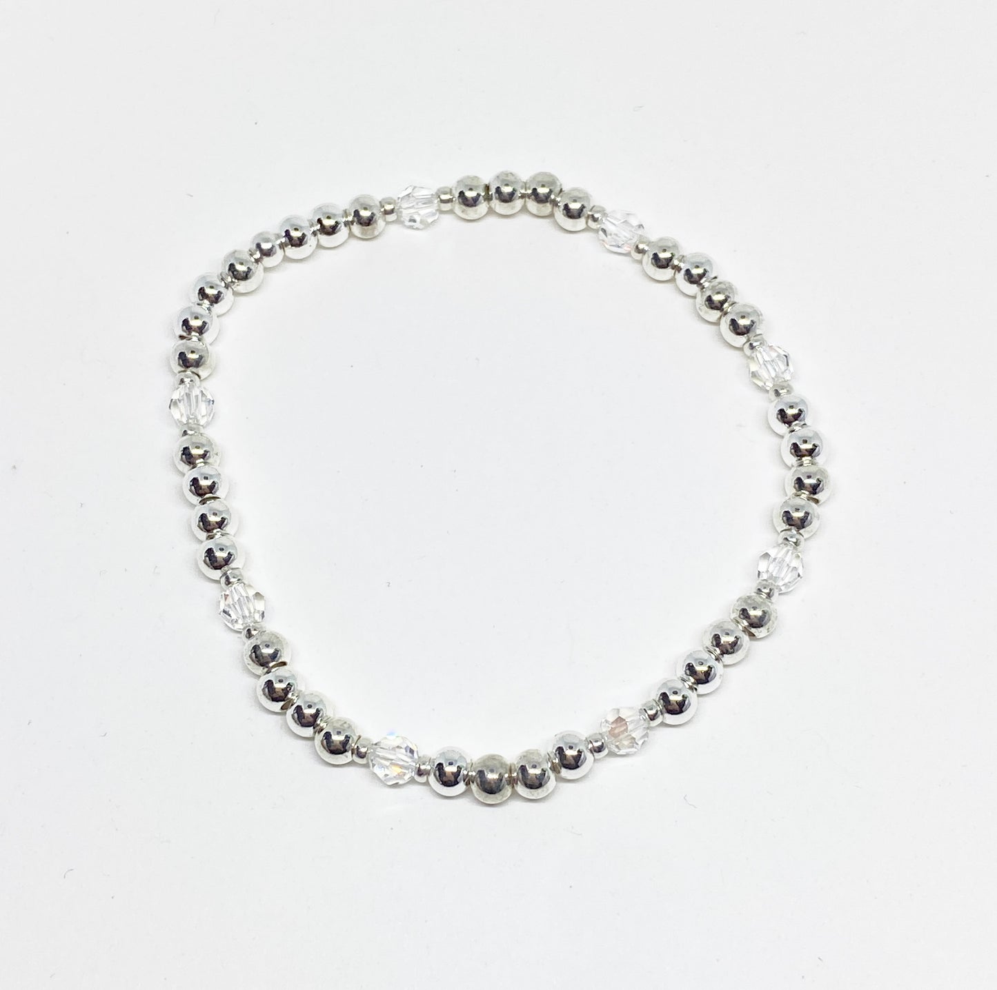 4mm Silver Beaded and Swarovski Round Crystal Bracelet in Moonlight and Silver
