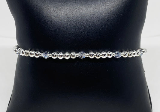 4mm Silver Beaded and Swarovski Round Crystal Bracelet in Moonlight and Silver
