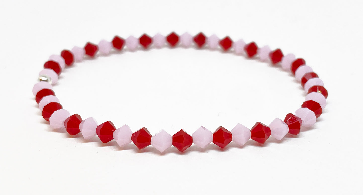 Swarovski Crystal Bracelet in Candy Heart - with Light Pink and Red Opaque Swarovski Crystals