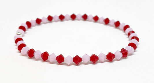 Swarovski Crystal Bracelet in Candy Heart - with Light Pink and Red Opaque Swarovski Crystals