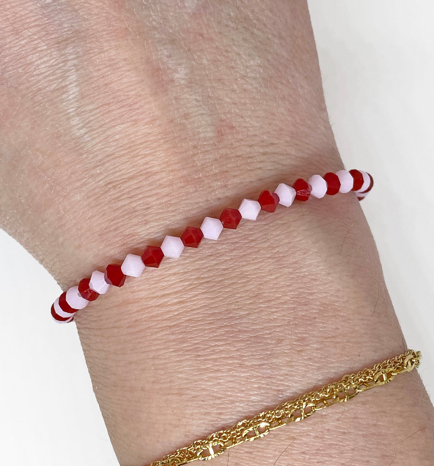 Swarovski Crystal Bracelet in Candy Heart - with Light Pink and Red Opaque Swarovski Crystals