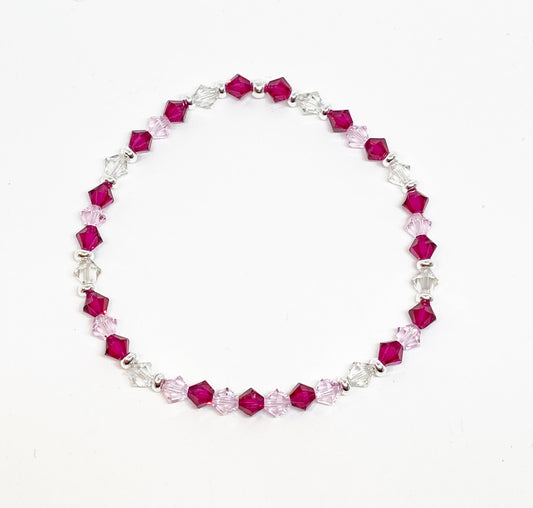 Swarovski Crystal Bracelet in Velvet Rose - with Ruby and Light Pink Swarovski Crystals