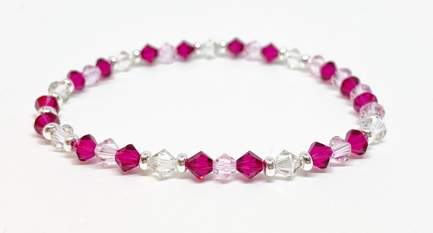 Swarovski Crystal Bracelet in Velvet Rose - with Ruby and Light Pink Swarovski Crystals