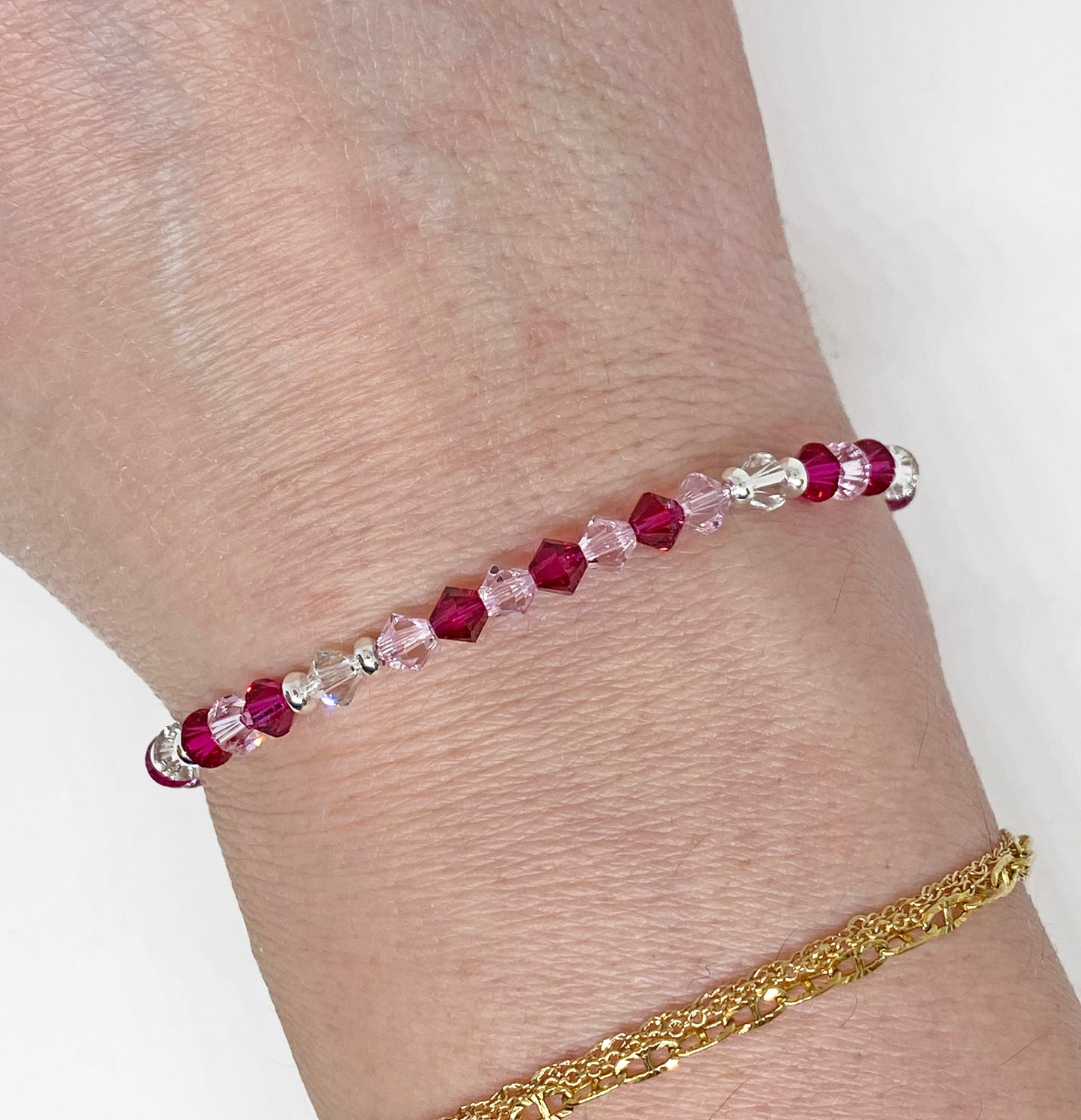 Swarovski Crystal Bracelet in Velvet Rose - with Ruby and Light Pink Swarovski Crystals