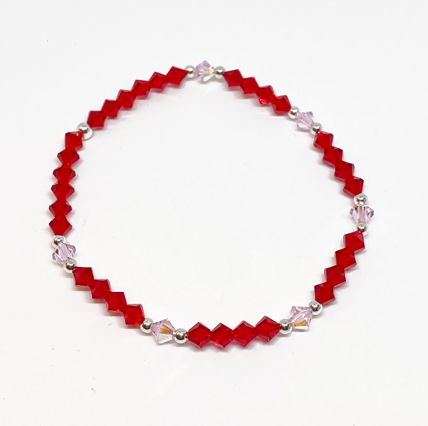 Swarovski Crystal Bracelet in Sweet Scarlet - with Red and Light Pink Swarovski Crystals