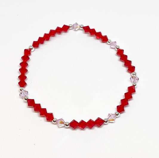 Swarovski Crystal Bracelet in Sweet Scarlet - with Red and Light Pink Swarovski Crystals