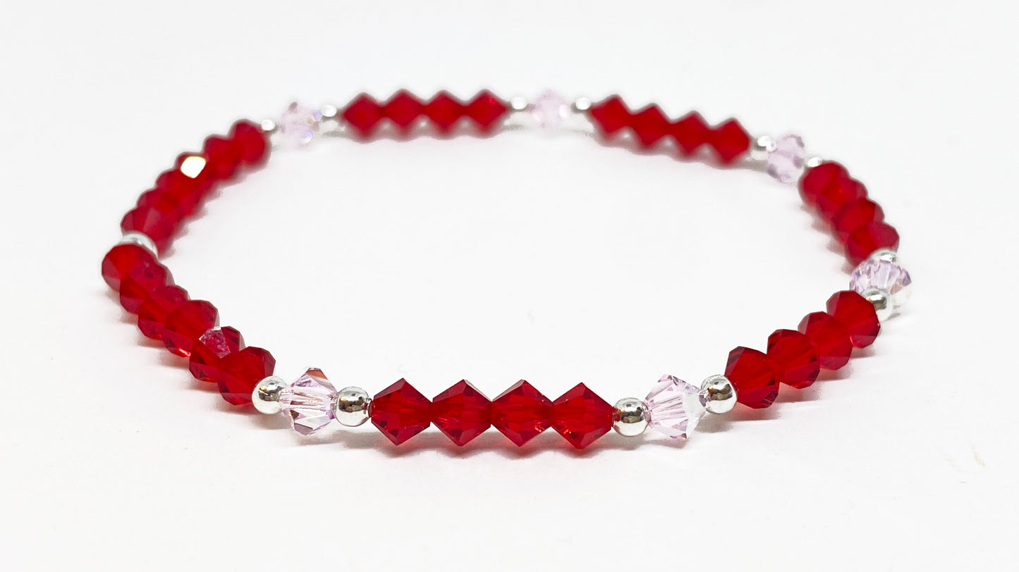 Swarovski Crystal Bracelet in Sweet Scarlet - with Red and Light Pink Swarovski Crystals
