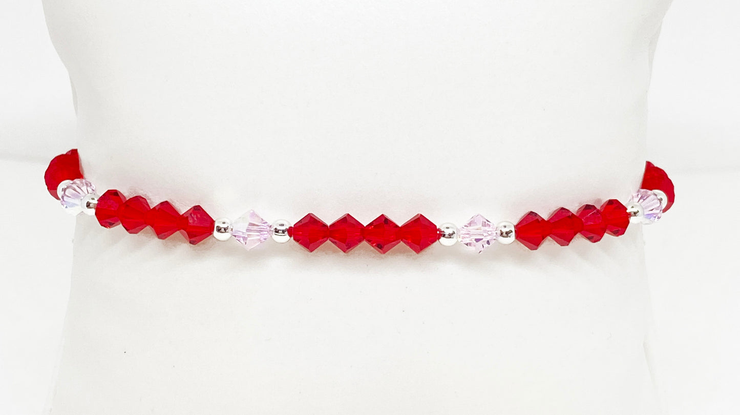 Swarovski Crystal Bracelet in Sweet Scarlet - with Red and Light Pink Swarovski Crystals