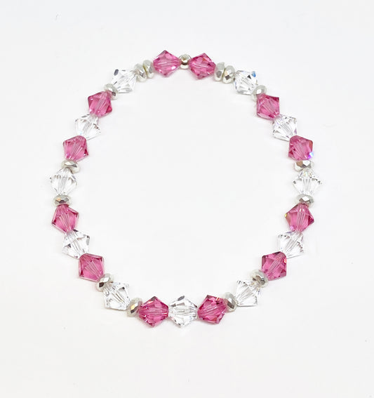 6mm Swarovski Crystal Bracelet Rose and Crystal Clear with Silver Spacers