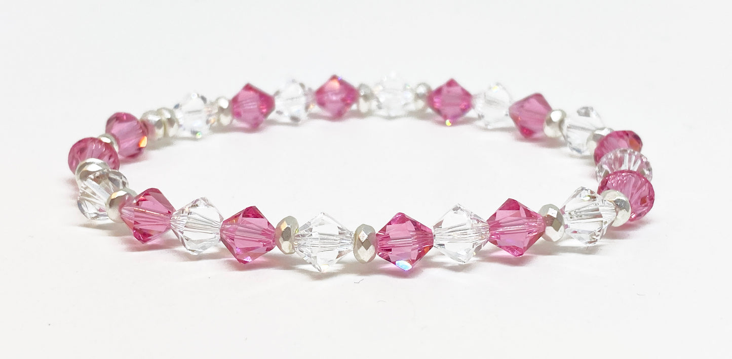 6mm Swarovski Crystal Bracelet Rose and Crystal Clear with Silver Spacers