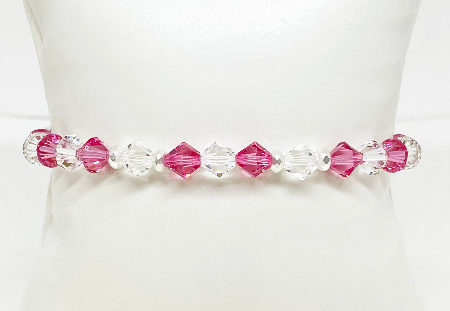 6mm Swarovski Crystal Bracelet Rose and Crystal Clear with Silver Spacers