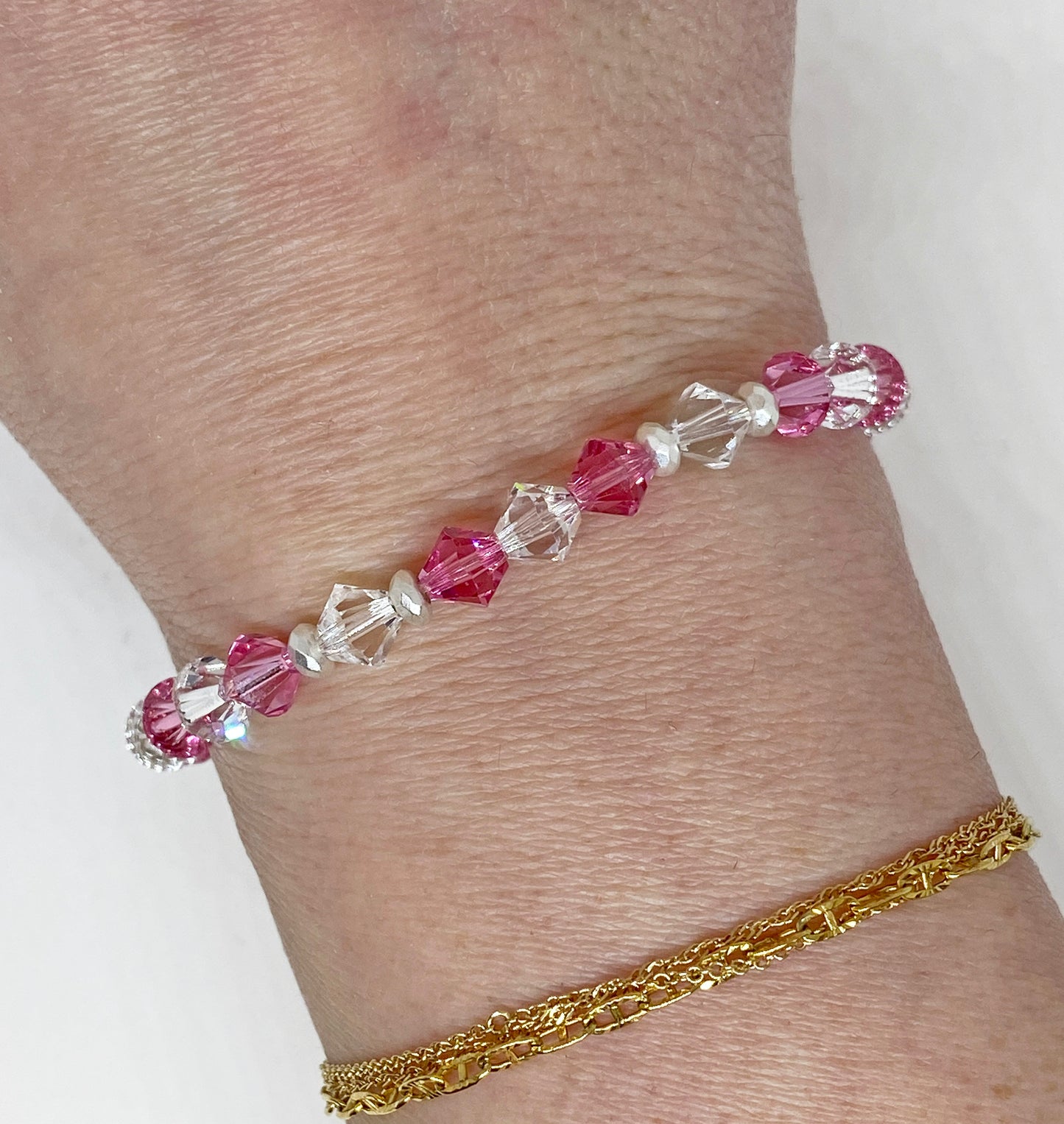 6mm Swarovski Crystal Bracelet Rose and Crystal Clear with Silver Spacers