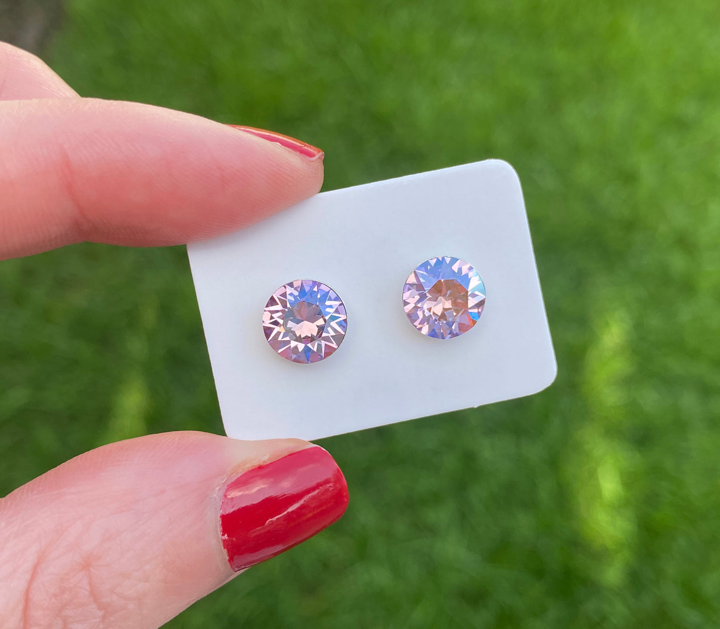 8mm Swarovski Crystal Stud Earrings in Violet Moonlight, set in Sterling Silver