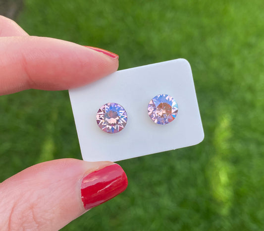 8mm Swarovski Crystal Stud Earrings in Violet Moonlight, set in Sterling Silver