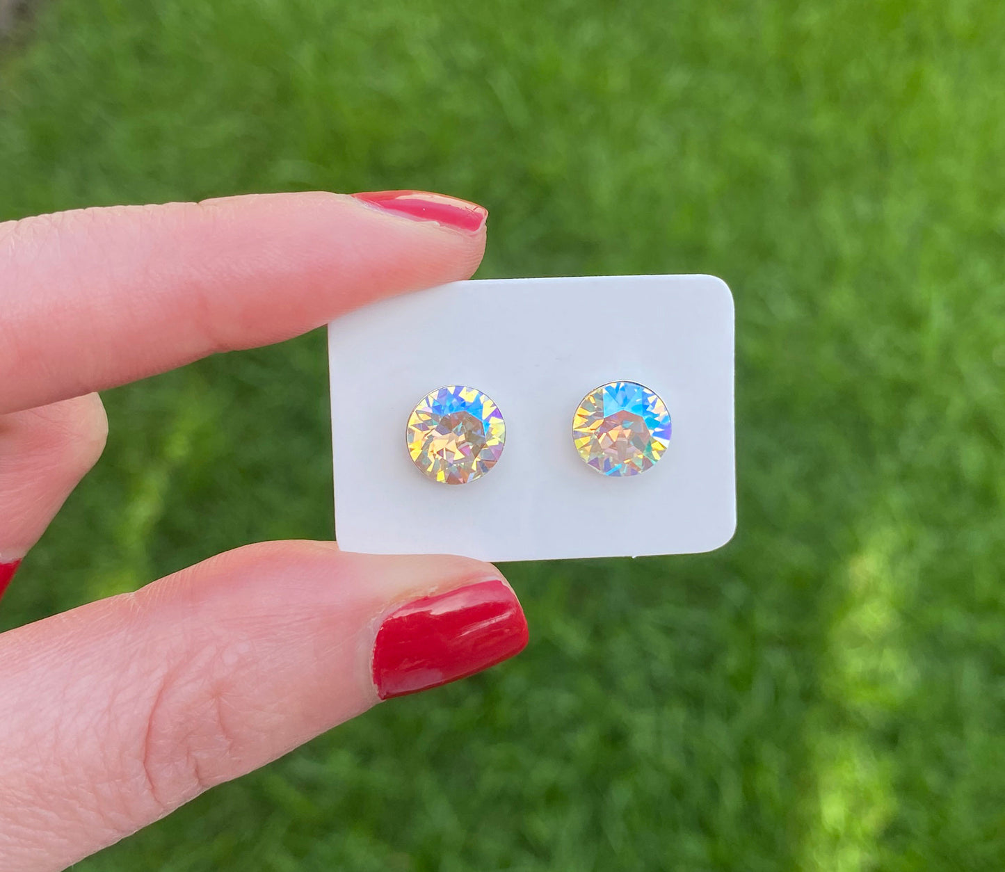 8mm Swarovski Crystal Stud Earrings in Crystal Shimmer, set in Sterling Silver