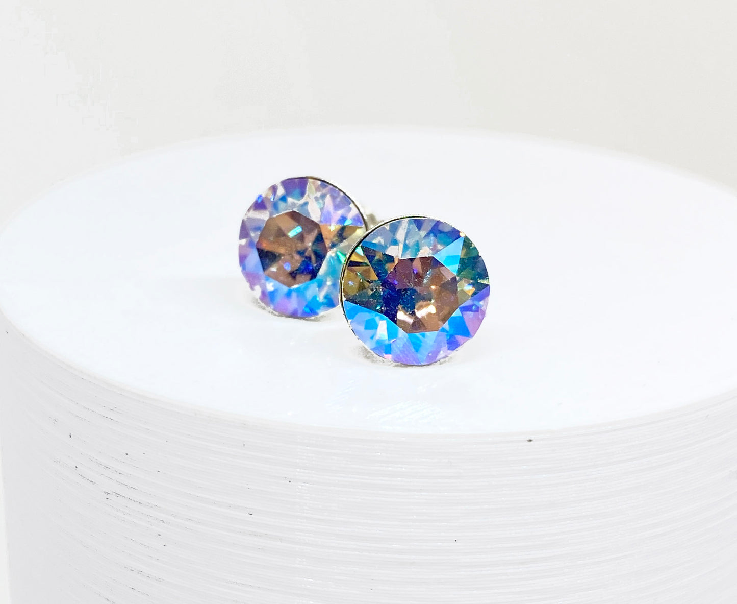 8mm Swarovski Crystal Stud Earrings in Crystal Shimmer, set in Sterling Silver