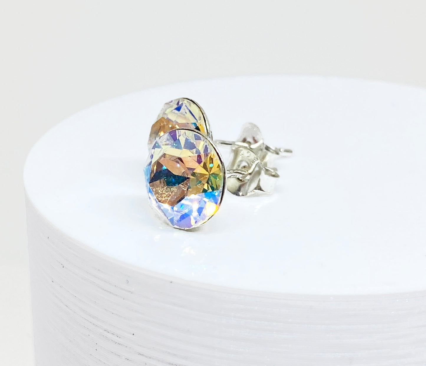 8mm Swarovski Crystal Stud Earrings in Crystal Shimmer, set in Sterling Silver