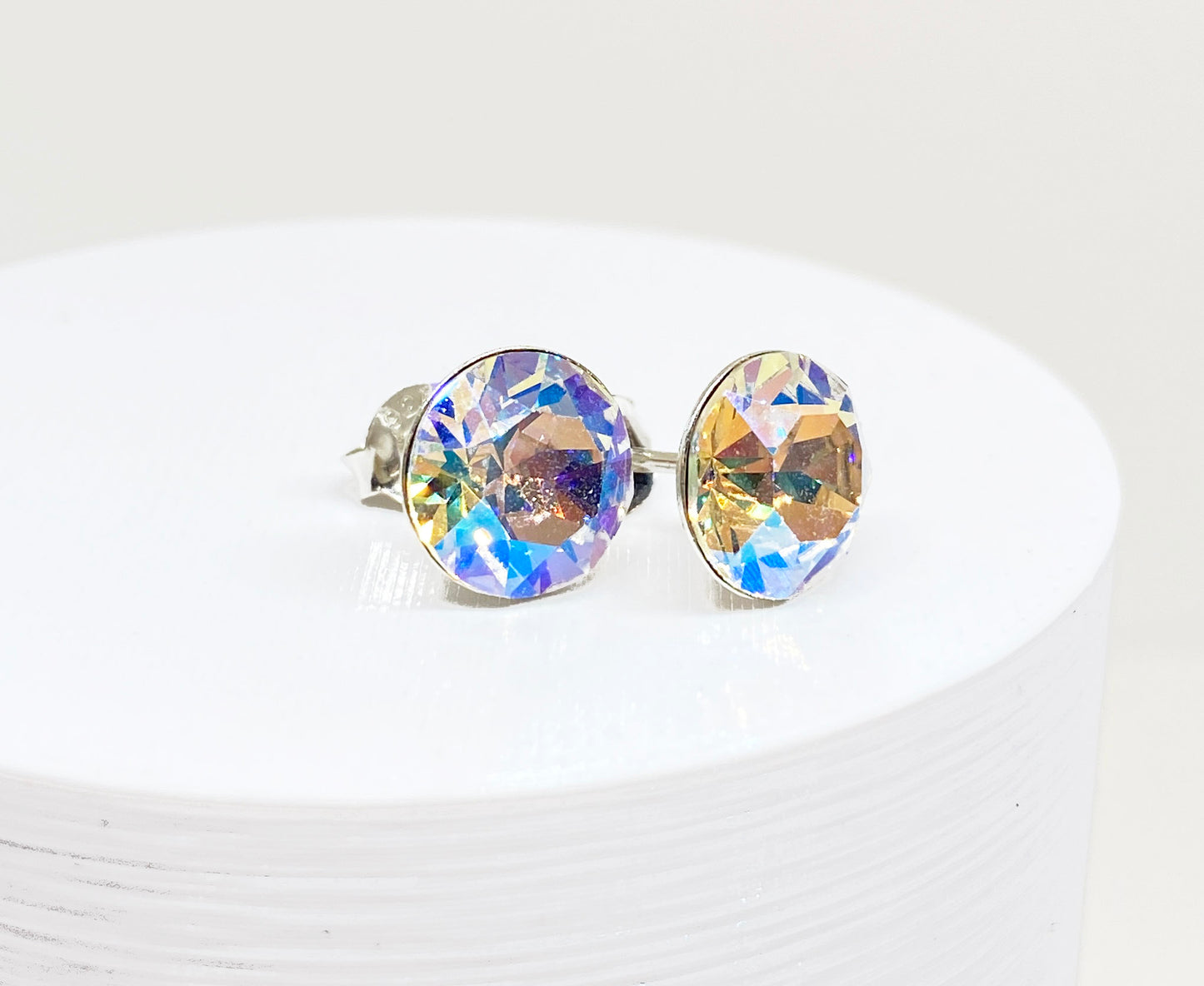 8mm Swarovski Crystal Stud Earrings in Crystal Shimmer, set in Sterling Silver