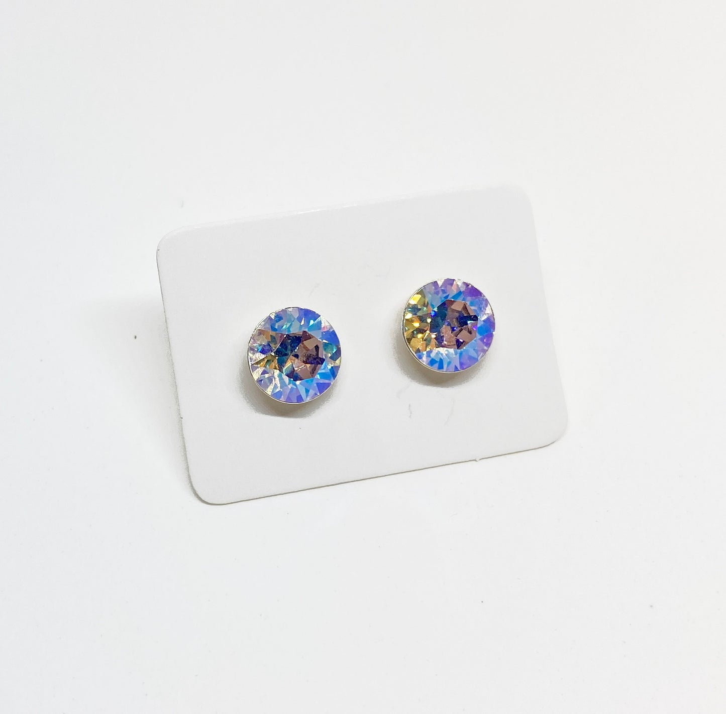 8mm Swarovski Crystal Stud Earrings in Crystal Shimmer, set in Sterling Silver
