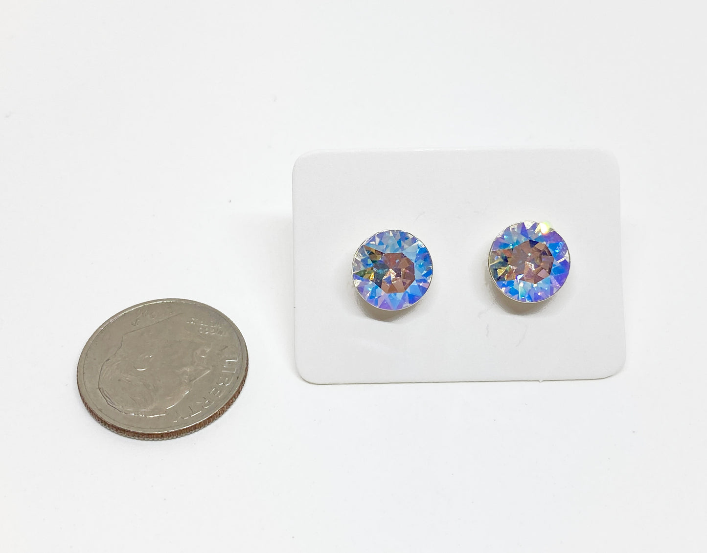 8mm Swarovski Crystal Stud Earrings in Crystal Shimmer, set in Sterling Silver