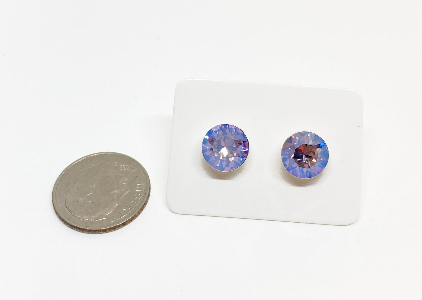 8mm Swarovski Crystal Stud Earrings in Violet Moonlight, set in Sterling Silver
