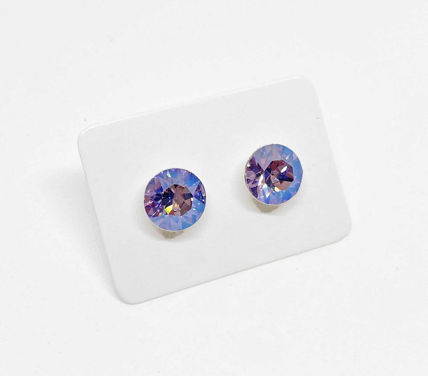 8mm Swarovski Crystal Stud Earrings in Violet Moonlight, set in Sterling Silver