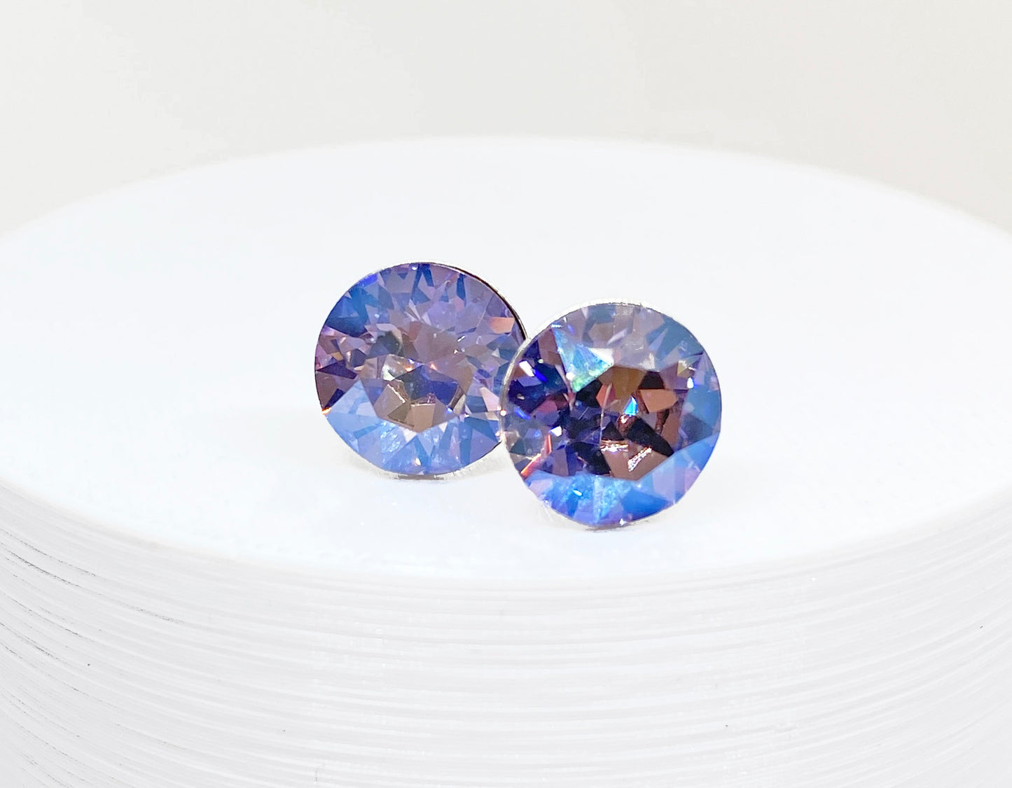 8mm Swarovski Crystal Stud Earrings in Violet Moonlight, set in Sterling Silver