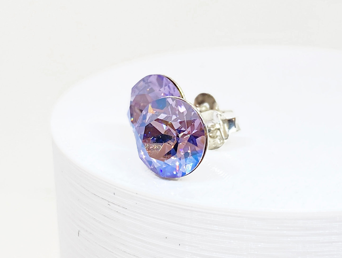 8mm Swarovski Crystal Stud Earrings in Violet Moonlight, set in Sterling Silver