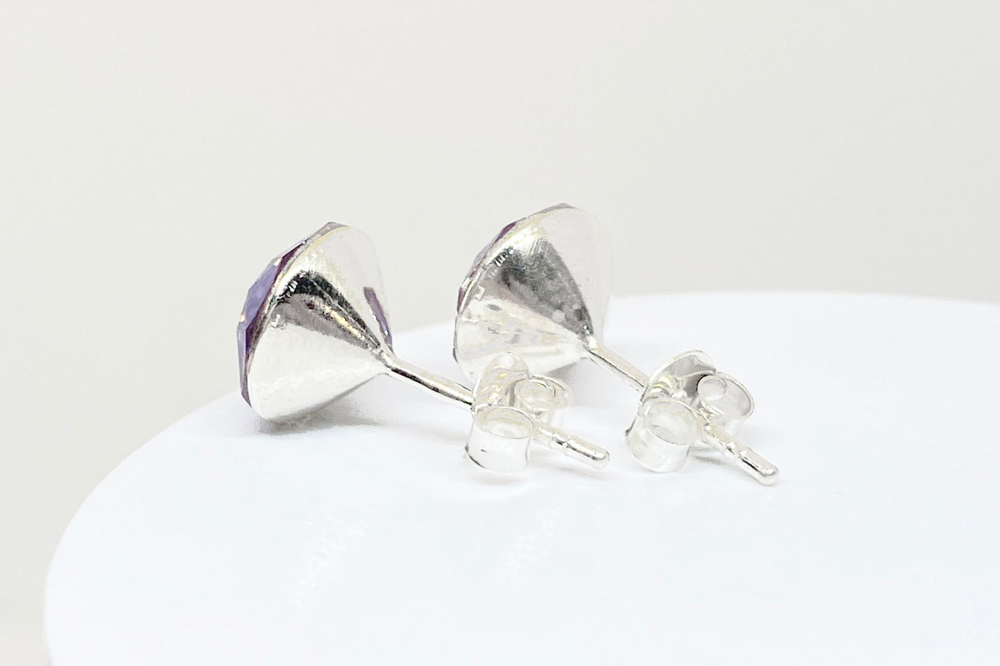 8mm Swarovski Crystal Stud Earrings in Violet Moonlight, set in Sterling Silver