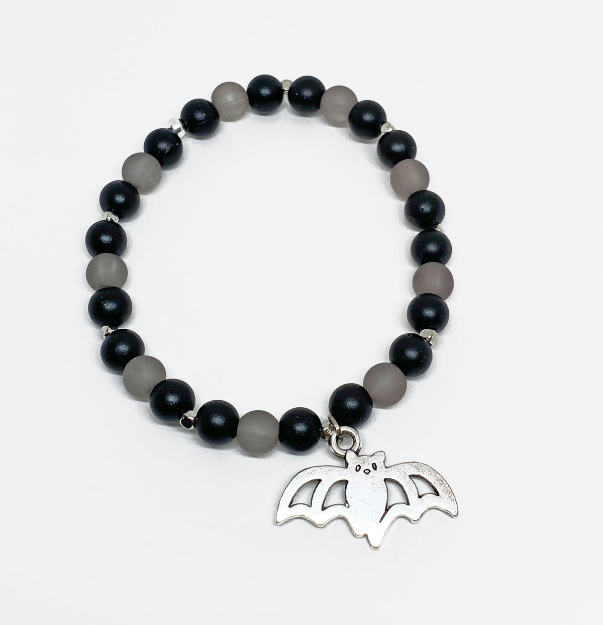 Halloween Acrylic Beaded Bracelet with Bat Charm