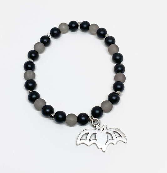 Halloween Acrylic Beaded Bracelet with Bat Charm