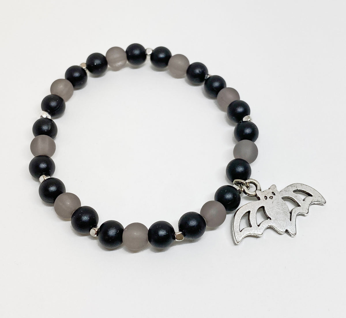 Halloween Acrylic Beaded Bracelet with Bat Charm