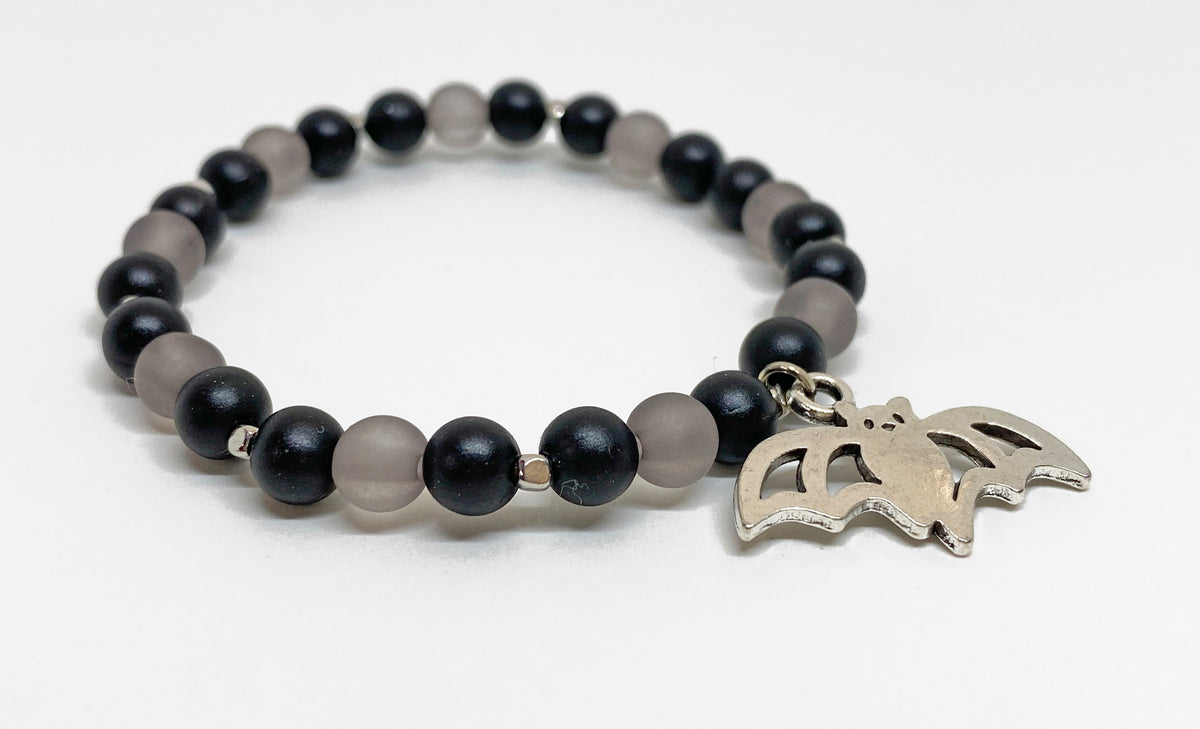 Halloween Acrylic Beaded Bracelet with Bat Charm