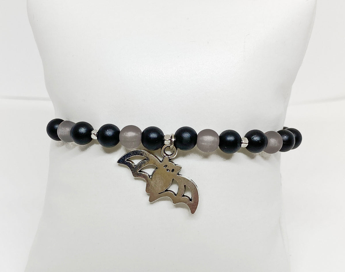 Halloween Acrylic Beaded Bracelet with Bat Charm
