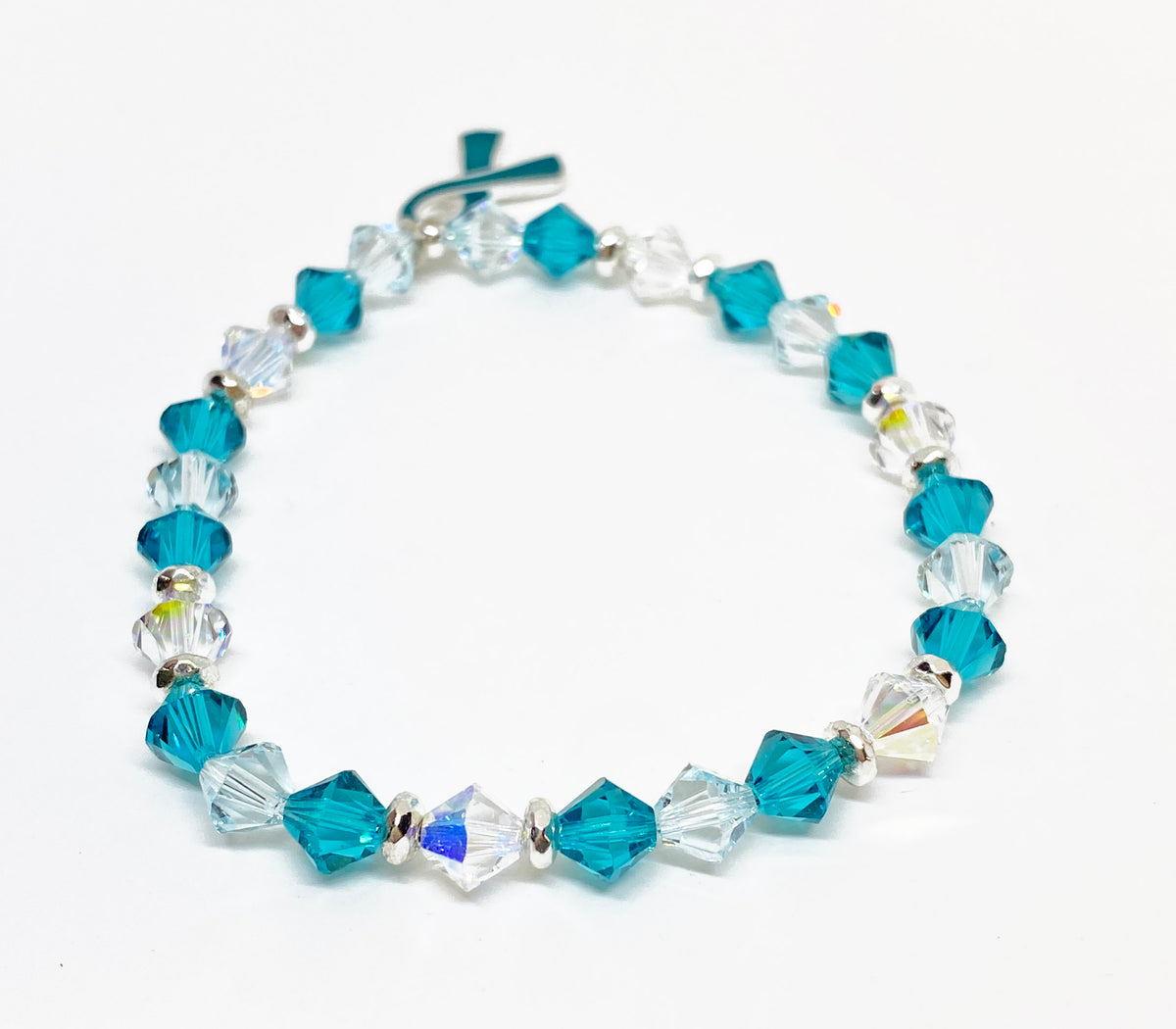 Swarovski Crystal 6mm Charity Beaded Bracelet in Treasured Teal for Ovarian Cancer Awareness