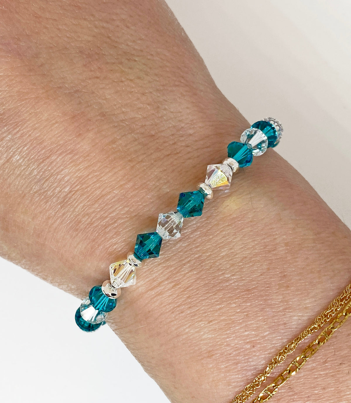 Swarovski Crystal 6mm Charity Beaded Bracelet in Treasured Teal for Ovarian Cancer Awareness