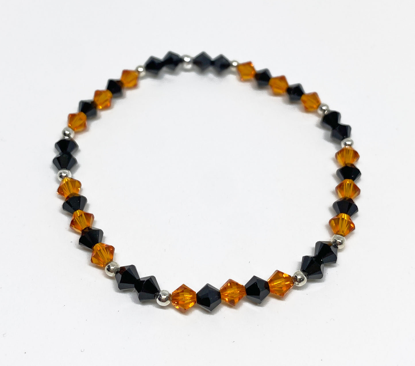 Halloween Swarovski Crystal Beaded Stretch Bracelet in Black and Orange