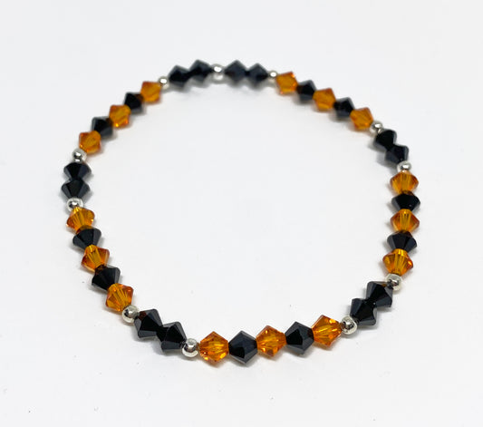 Halloween Swarovski Crystal Beaded Stretch Bracelet in Black and Orange