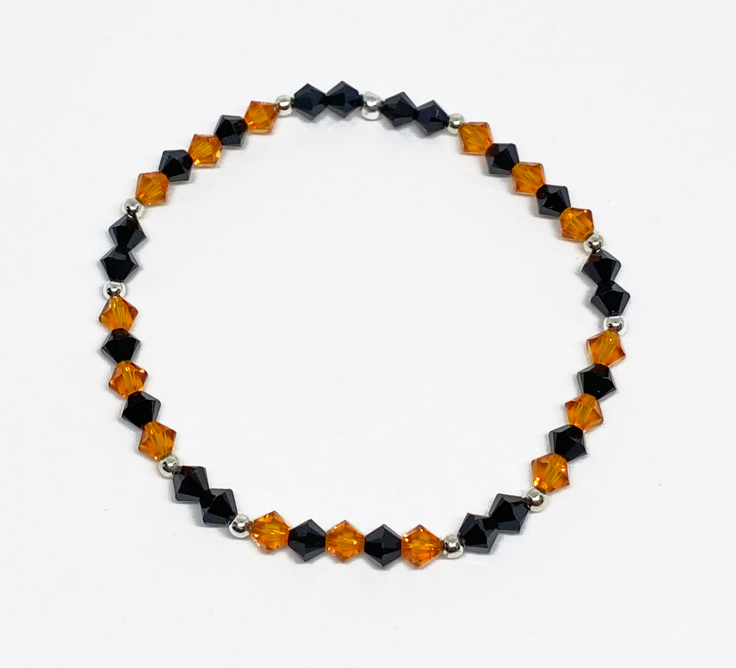 Halloween Swarovski Crystal Beaded Stretch Bracelet in Black and Orange