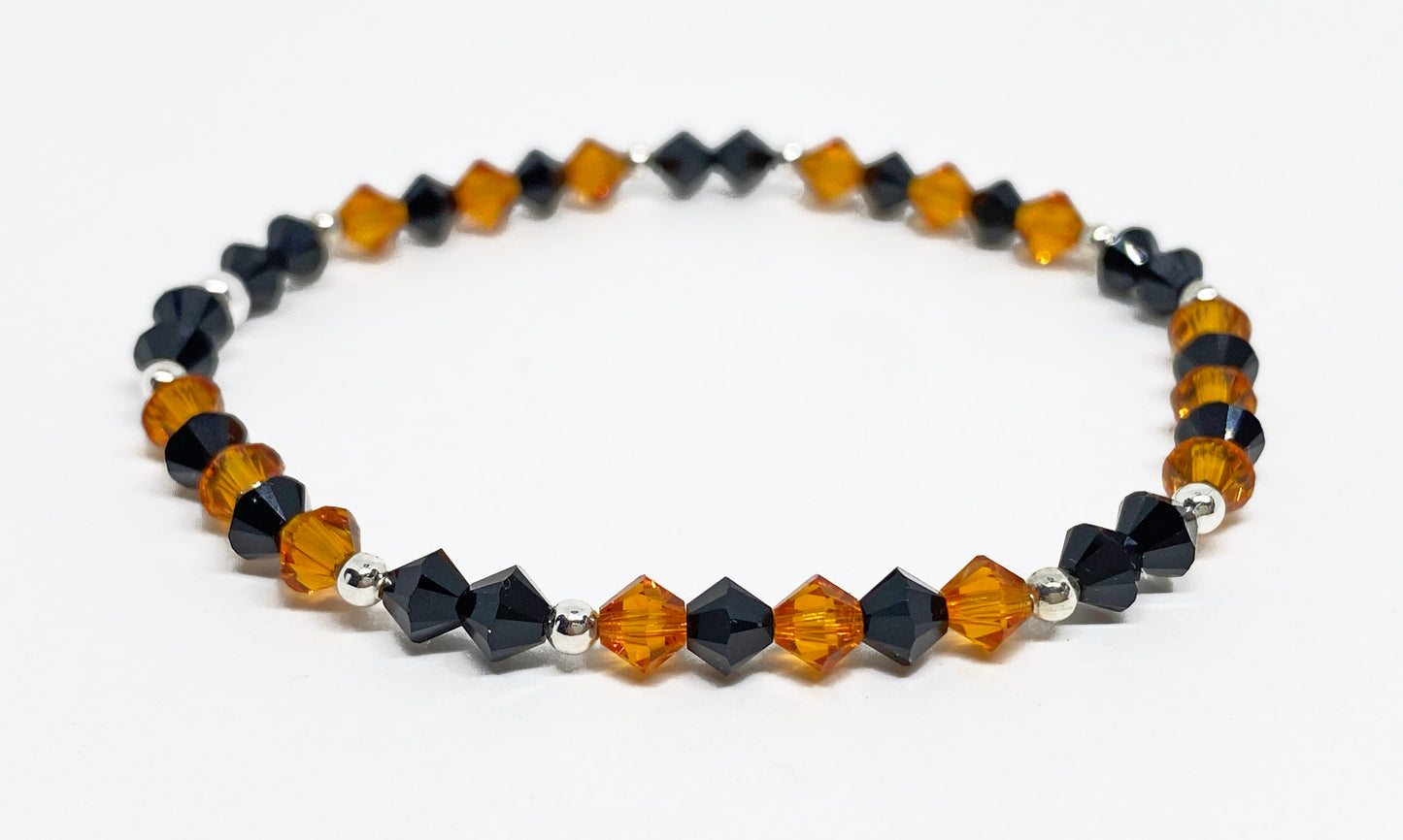 Halloween Swarovski Crystal Beaded Stretch Bracelet in Black and Orange