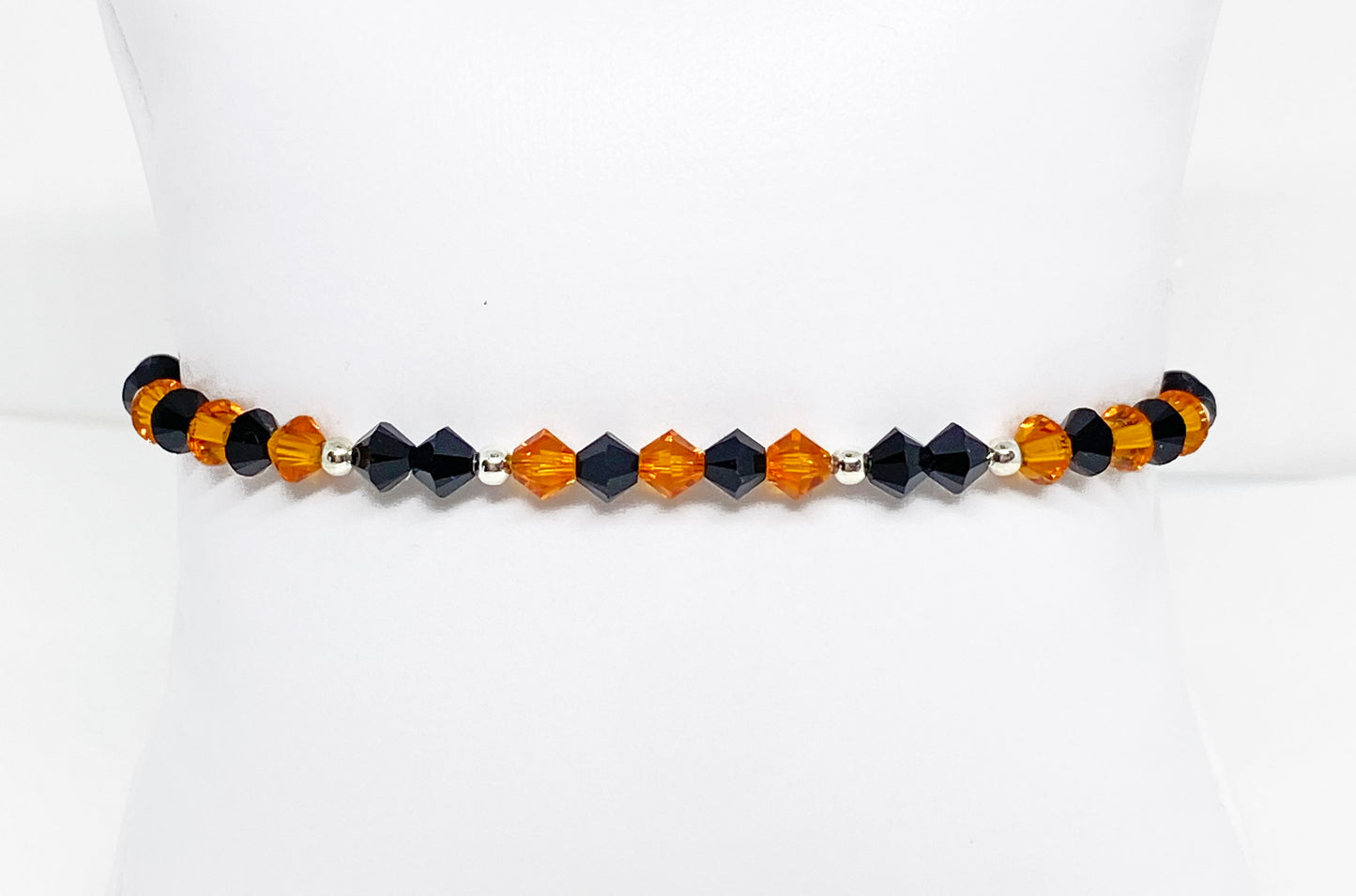 Halloween Swarovski Crystal Beaded Stretch Bracelet in Black and Orange