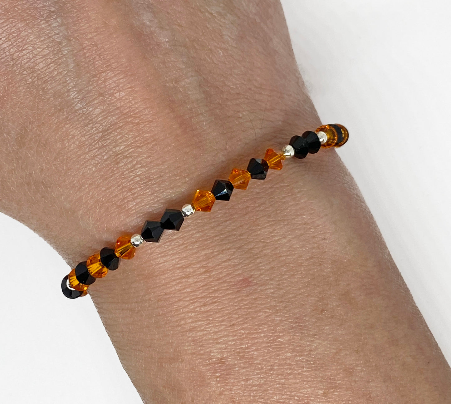 Halloween Swarovski Crystal Beaded Stretch Bracelet in Black and Orange