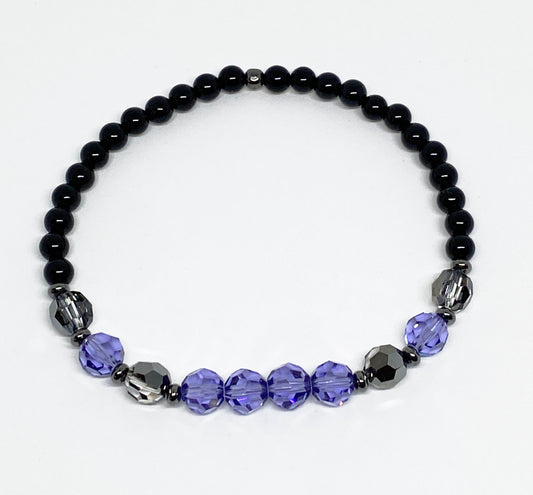 Halloween Swarovski Round Crystal Beaded Bracelet in Purple and Black