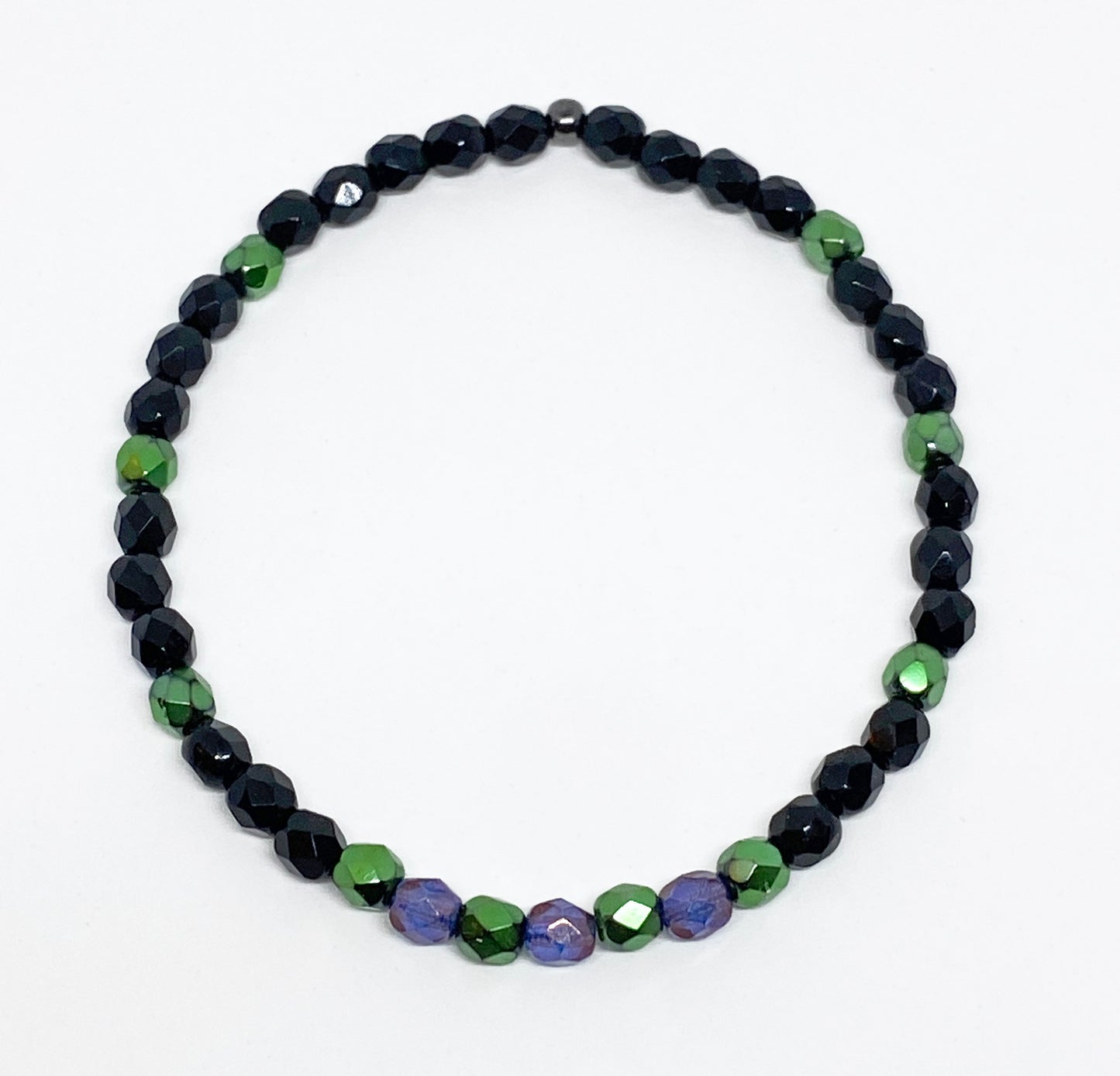 Halloween Glass Crystal Accent Beaded Bracelet in Black, Green, and Purple